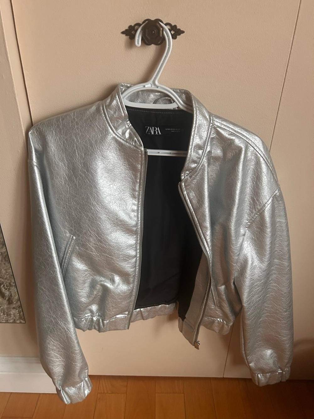 Zara Silver Metallic Bomber Jacket - Picture 3 of 4